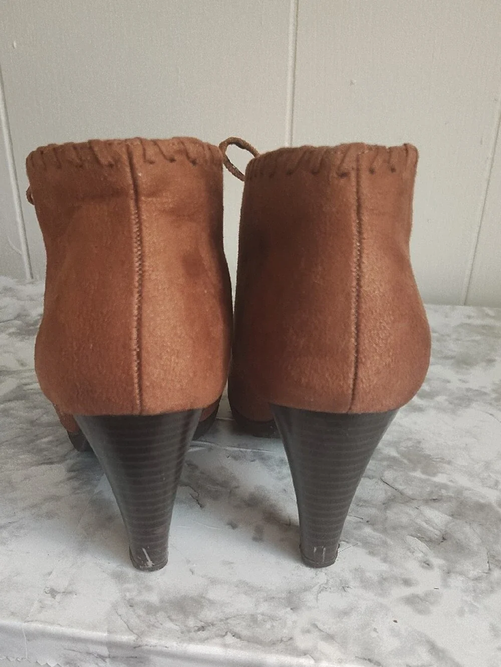 Temptations Suede Tassel Lace-Up Ankle Booties - Cognac Brown